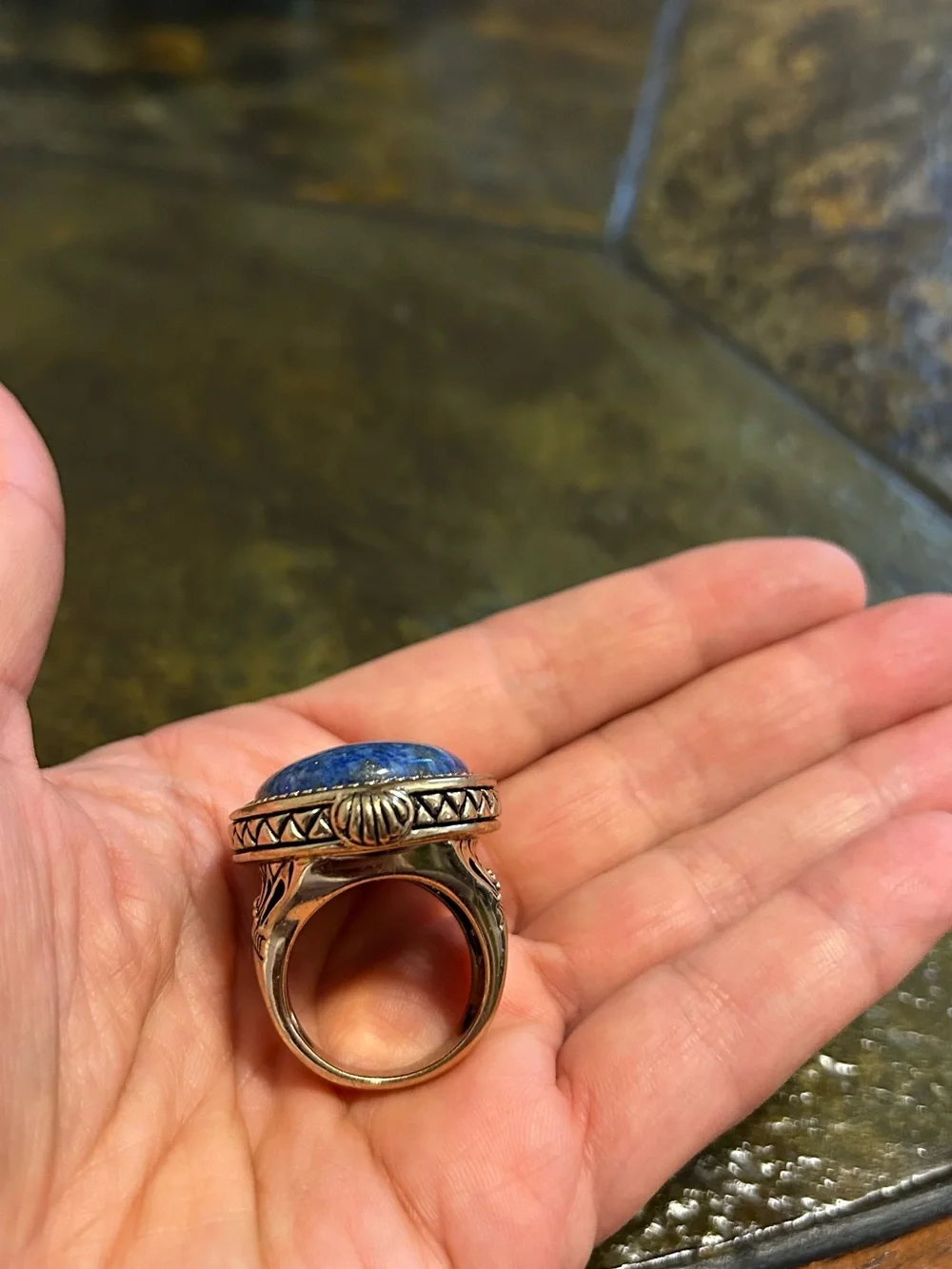 Vintage Huge BARSE Gold Tone Lapis Lazuli Statement Ring Size 9/1.2